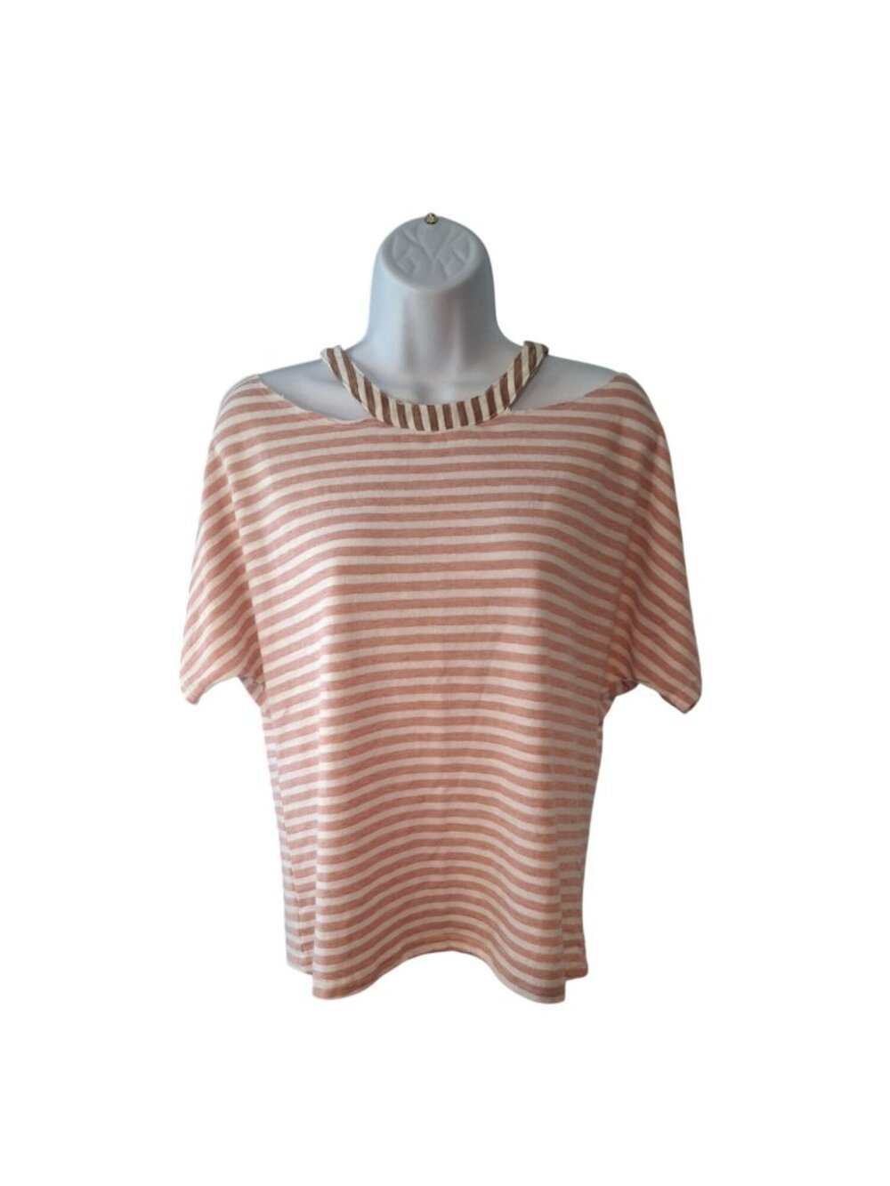 Honey Punch Womens Striped Pink & White Short Sleeve Cutout Neck Top Size S